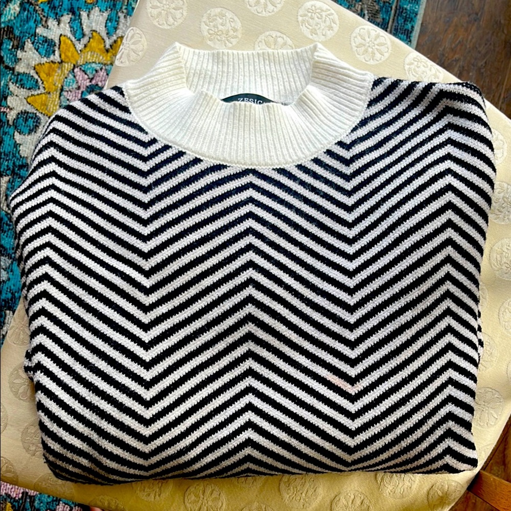 Black and White Cowl Neck Chevron Sweater
